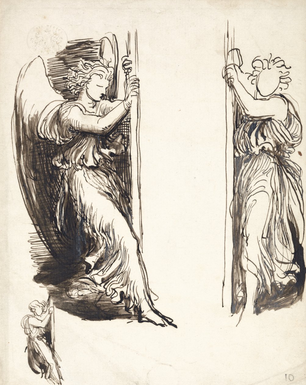 Ölüm Mahkemesinde Melekler için Çalışmalar (grafit üzerine kalem ve kahverengi mürekkep) by George Frederick Watts