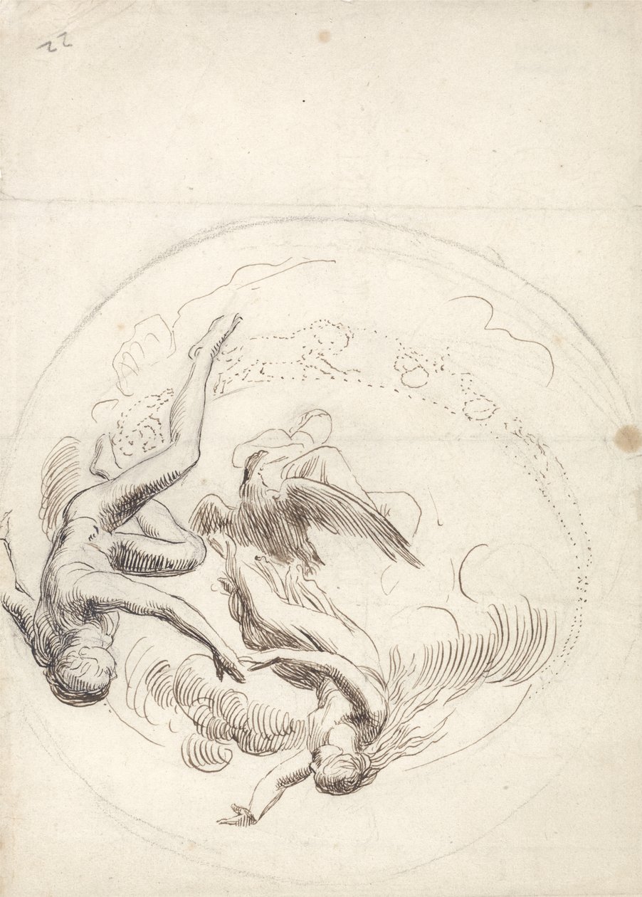 Dairesel bir tavan dekorasyonu için çalışma (kalem ve kahverengi mürekkep ve grafit) by George Frederick Watts