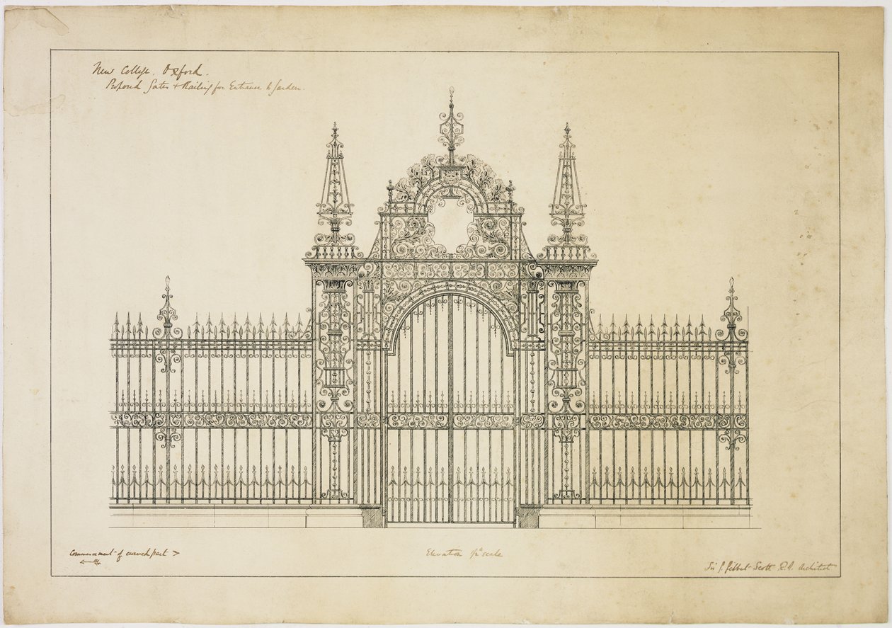 New College Oxford: Bahçeye Giriş için Önerilen Kapılar ve Korkuluklar by George Gilbert Scott