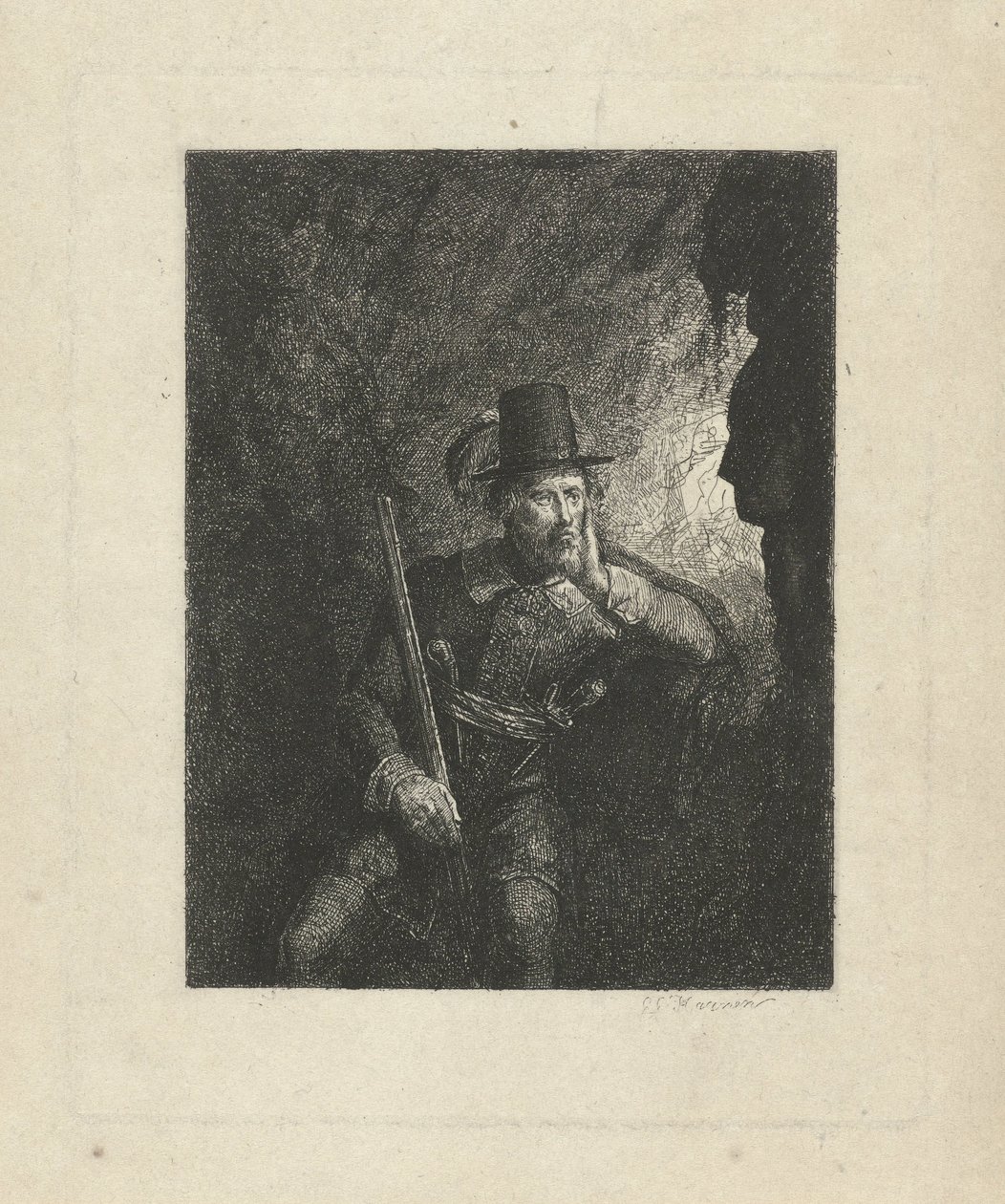 Bir mağarada silahlı soyguncu by George Gillis Haanen