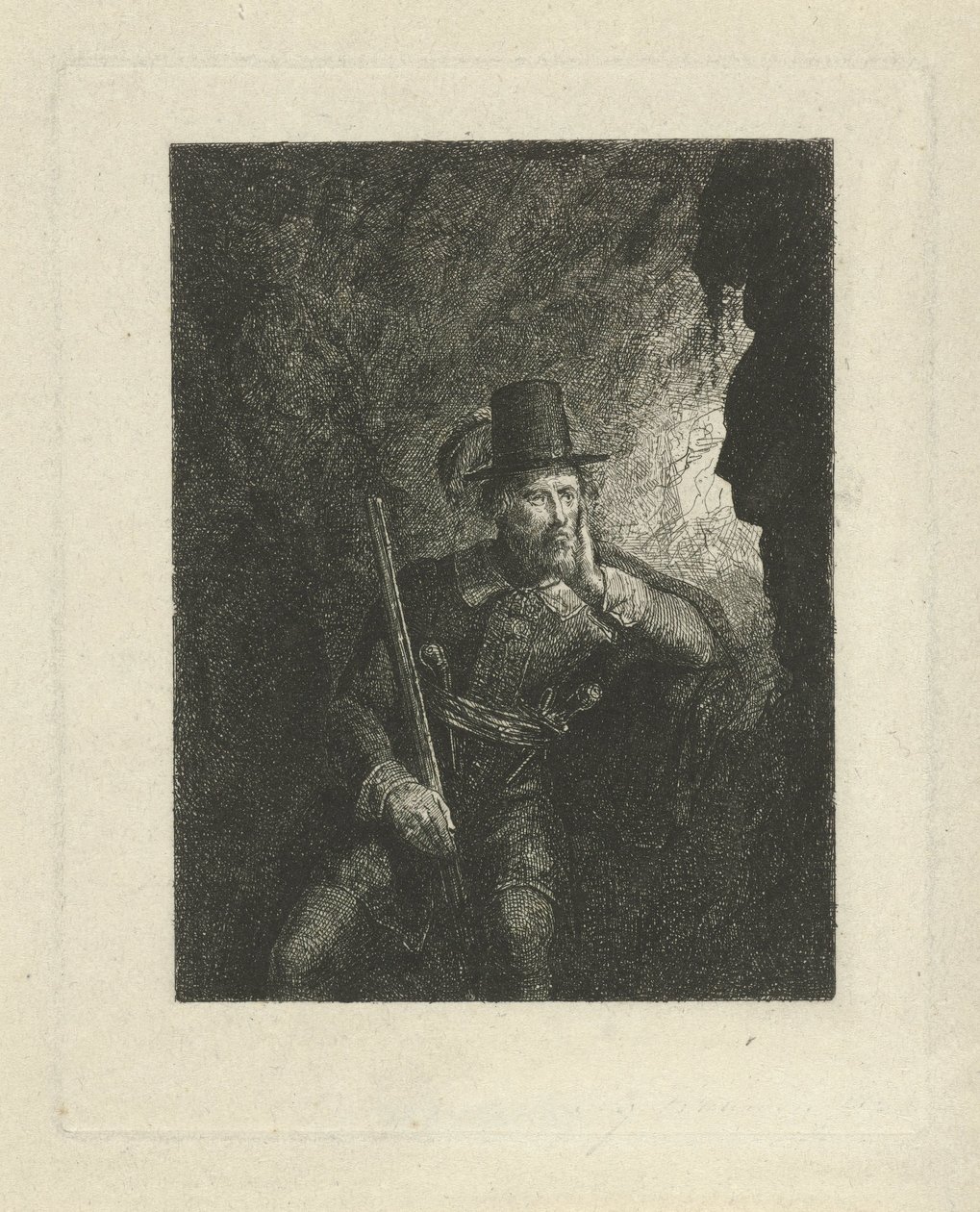 Bir mağarada silahlı soyguncu by George Gillis Haanen