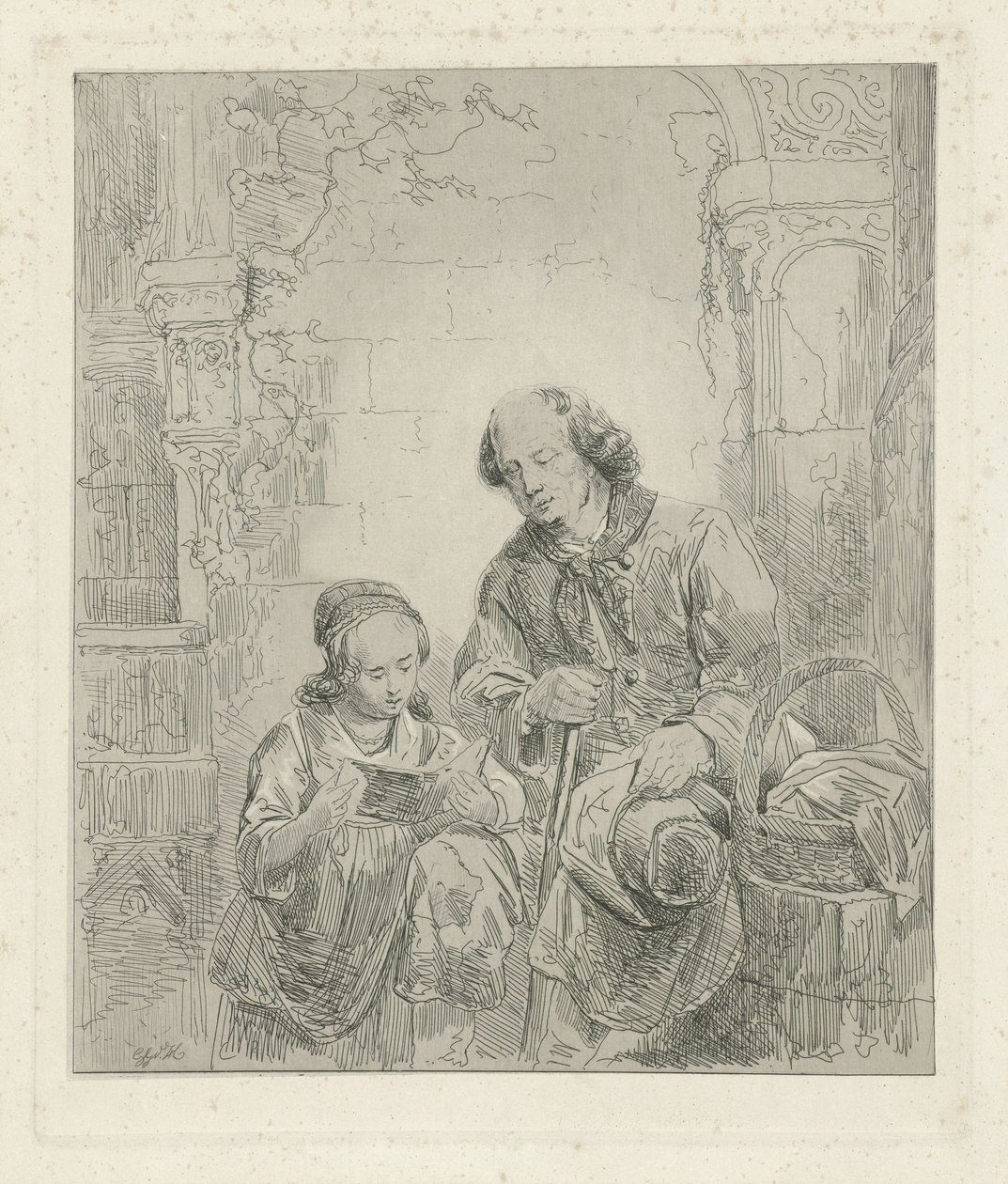 Kız bir adam bir kitaptan okur by George Gillis Haanen
