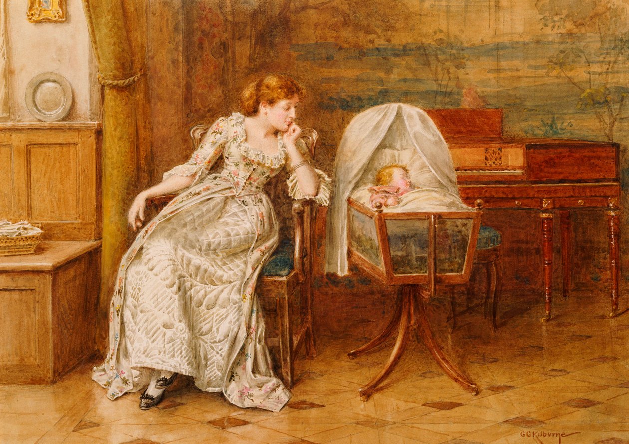 Anne ve Çocuklu Bir İç Mekan by George Goodwin Kilburne