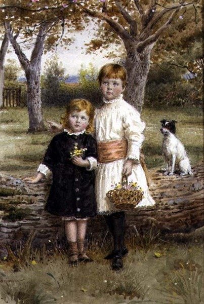 Çiçek Sepeti Olan İki Kızkardeş by George Goodwin Kilburne