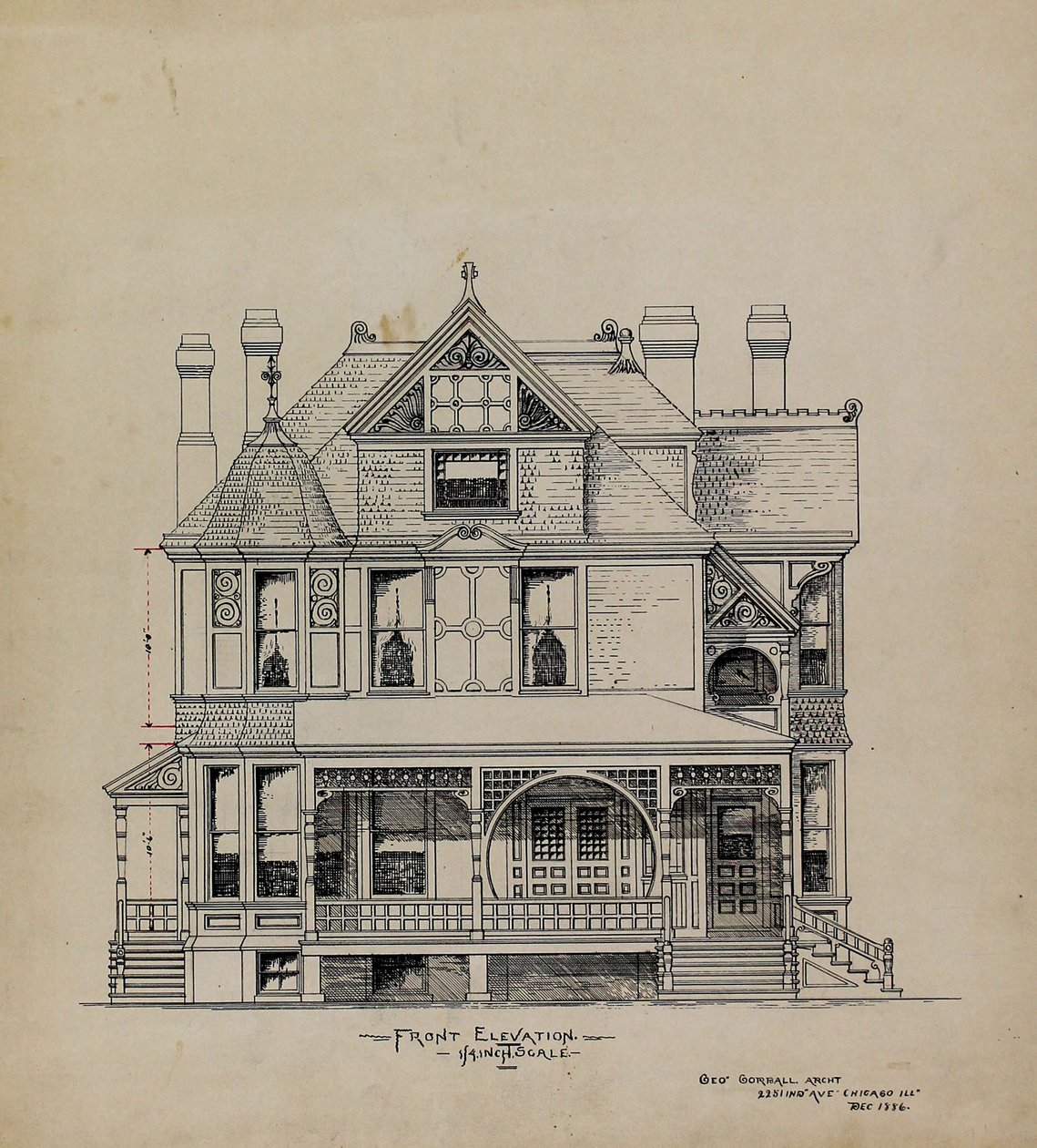 Sunum Tasarım Çizimleri, Dr. Stratford için Konut, Chicago, Illinois, Önden Yükseklik by George Gorball