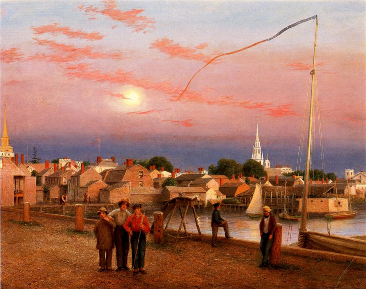 Newport, Günün Sonu, 1851 (tuval üzerine kağıt üzerine yağlı boya) by George Harvey