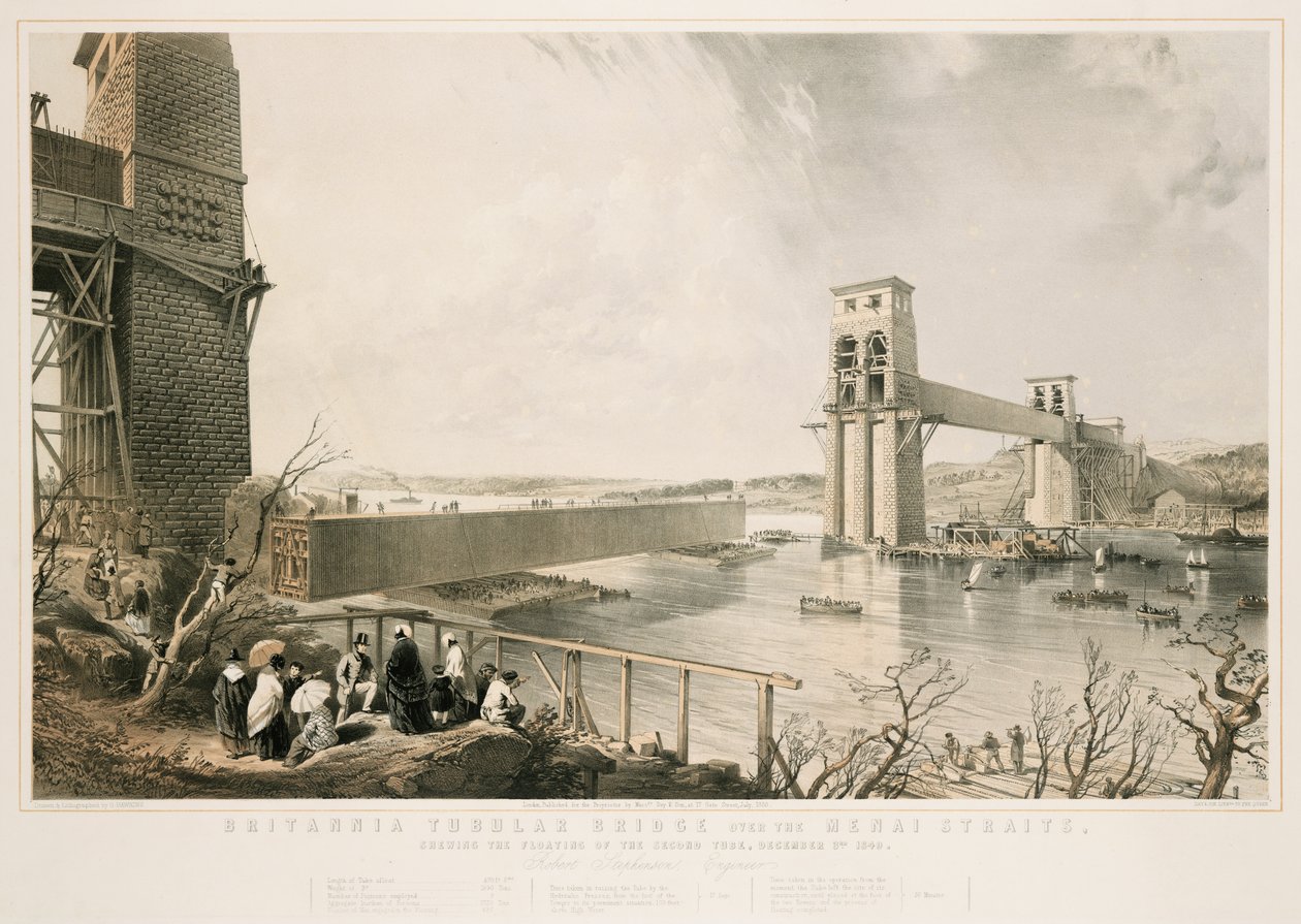 Britannia Tubular Bridge yapım aşamasında, 3 Aralık 1849 by George Hawkins