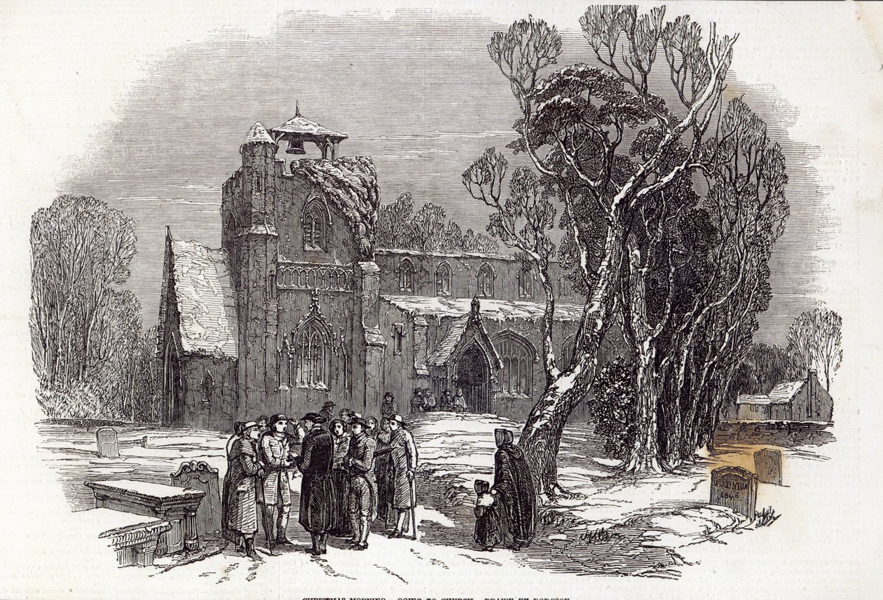 Christmas morning: Going to Church, engraved by W.J. Linton, from 