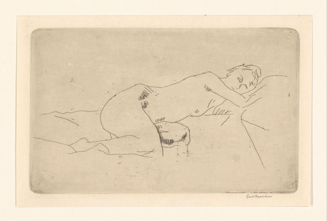 uzanmış kadın çıplak by George Hendrik Breitner (signed by artist)