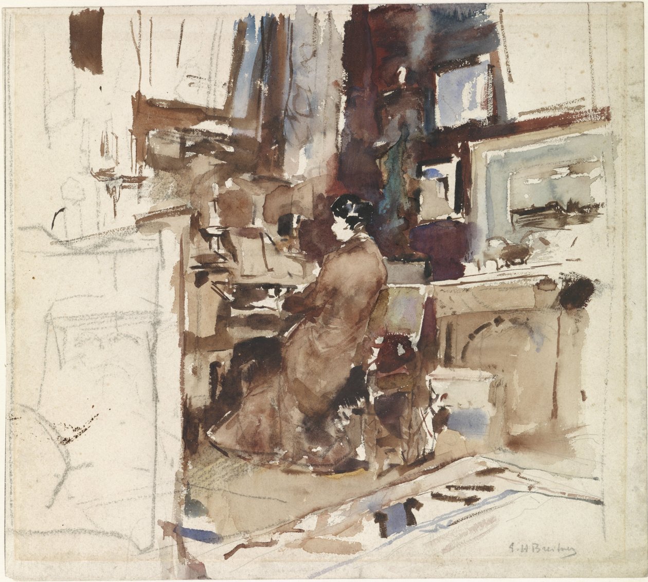 Bayan bir harmonium arkasında bir stüdyoda by George Hendrik Breitner