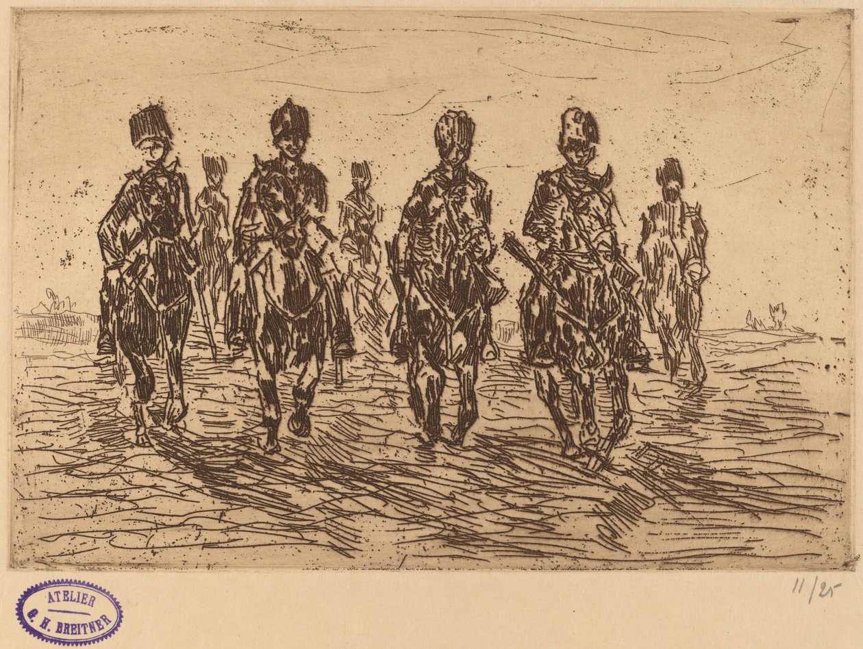 Ön görünümde dört nala koşan süvari süvarileri by George Hendrik Breitner