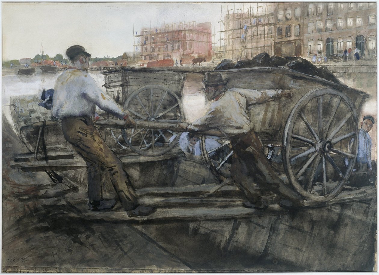 Jacob van Lennepkade, Amsterdam'da Ağır Yükleme Arabasını Çeken İşçiler by George Hendrik Breitner