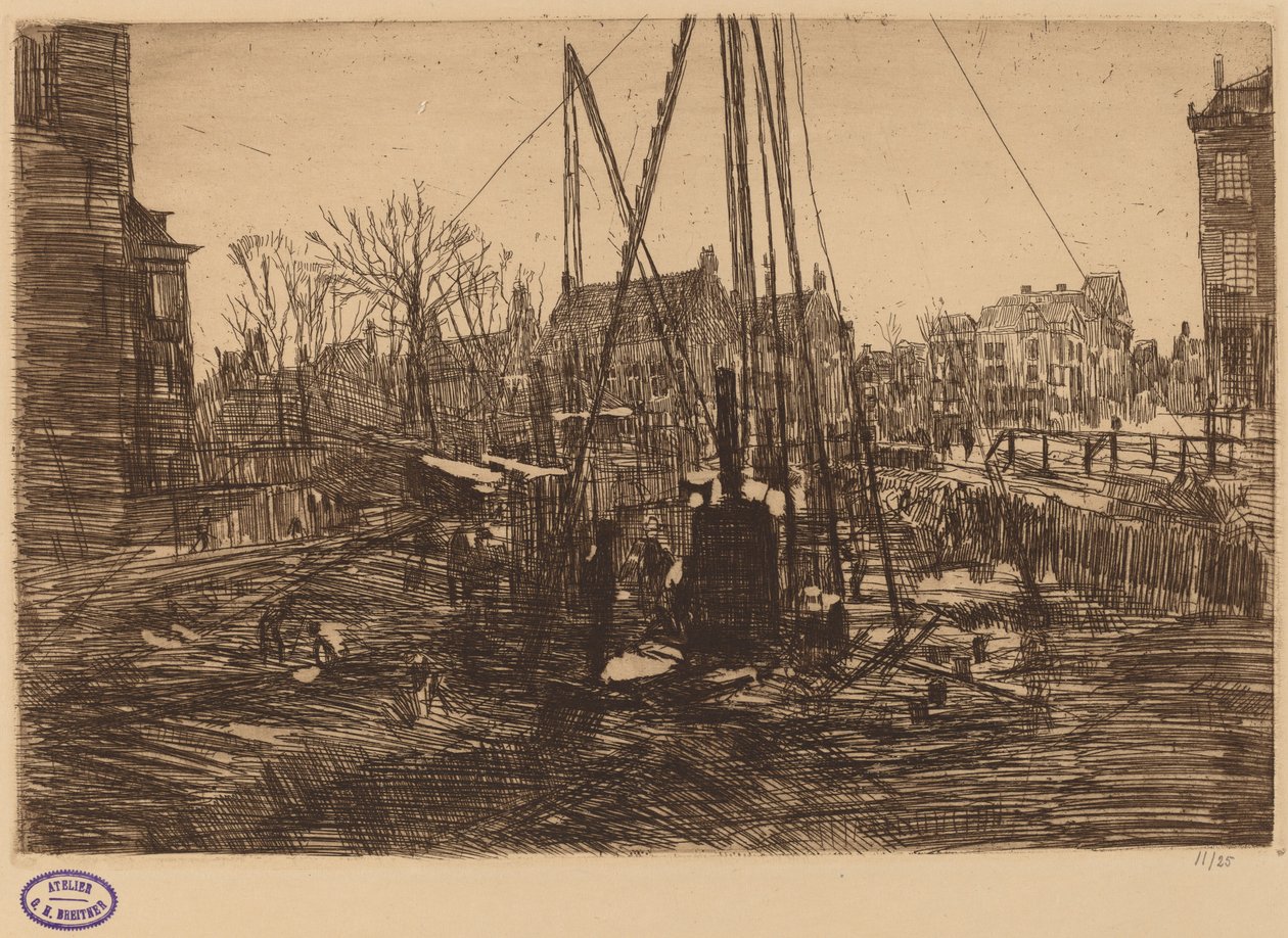 Ön Planda Kazık Sürücüsü Olan Bir Hollanda Şehrindeki Sahne by George Hendrik Breitner