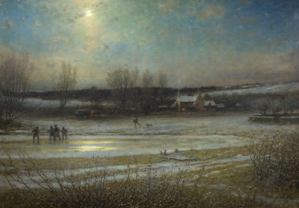 Ayaz Bir Gece - Donmuş Değirmen Göleti, c.1904 (tuval üzerine yağlı boya) by George Henry Boughton