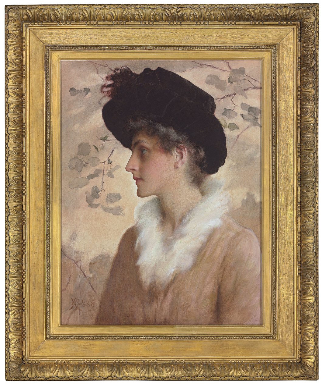 Siyah Şapkalı ve Çalınmış Kürk Takan Yarım Boy Bir Kadının Portresi, 1888 by George Henry Boughton