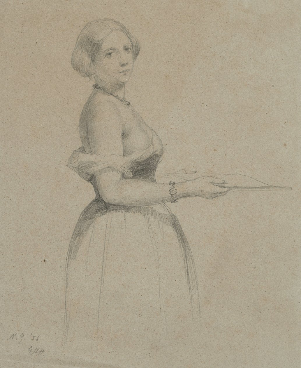 Portrait of a young woman, 1856 (graphite on tan wove paper) by George Henry Hall