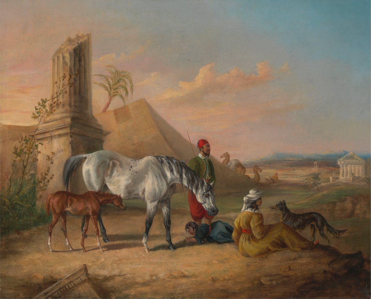 Bir aile ile gri Arap kısrak ve tay, by George Henry Laporte