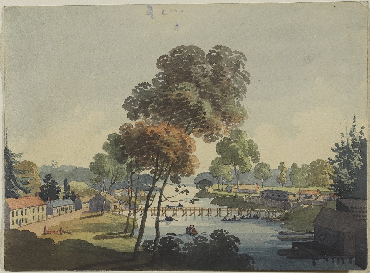 Niagara Şelalesi yakınlarındaki Chippawa Köyü, c.1801 (dokuma kağıt üzerinde wc) by George Heriot