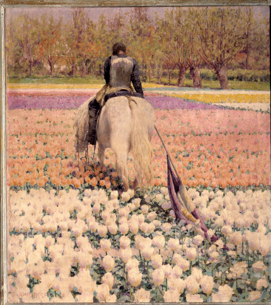 Mağlup Bir atış binicisi yenilgiden sonra bir lale tarlasını geçer. George Hitchcock (1850-1913) tarafından yapılan resim (ec. am.) 1898 Sun. 1x0,9 m Paris, musee d