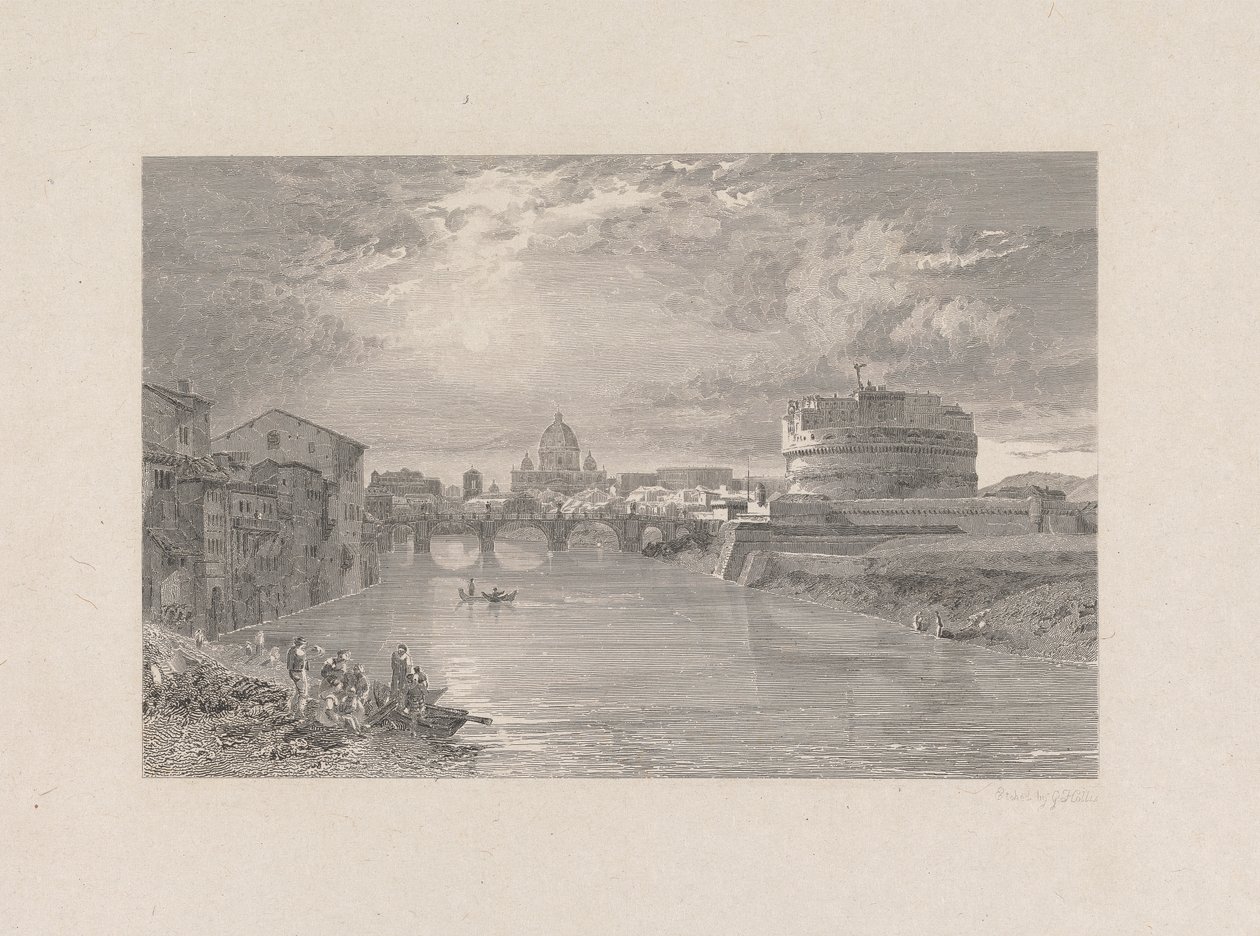 Roma; Tyber Nehri üzerindeki St. Angelo Köprüsü ve Kalesi by George Hollis