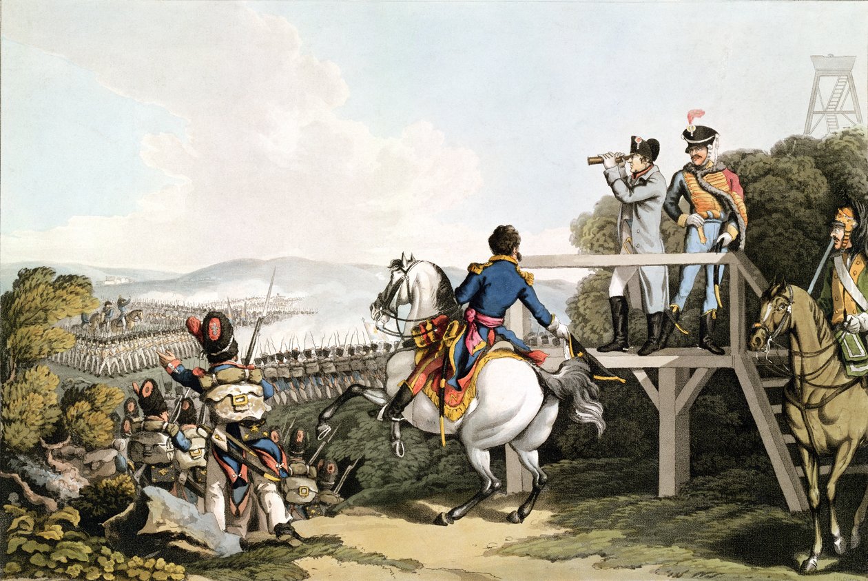 Bonaparte (1769-1821) Uçuşundan hemen önce, İmparatorluk Muhafızlarının Saldırısını Görüntülemek, Waterloo, 18 Haziran 1815, Matthew Dubourg tarafından oyulmuş (fl.1813-20) by George Hum