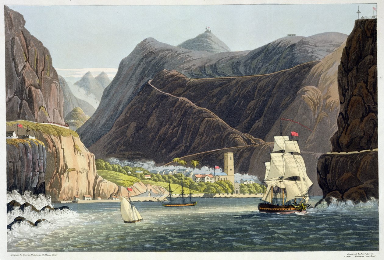 The Roads, St. Helena, engraved by Robert Havell (1793-1878) 1815 (colour engraving) by George Hutchins Bellasis