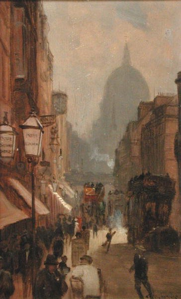 Fleet Street (panelde yağ) by George Hyde Pownall