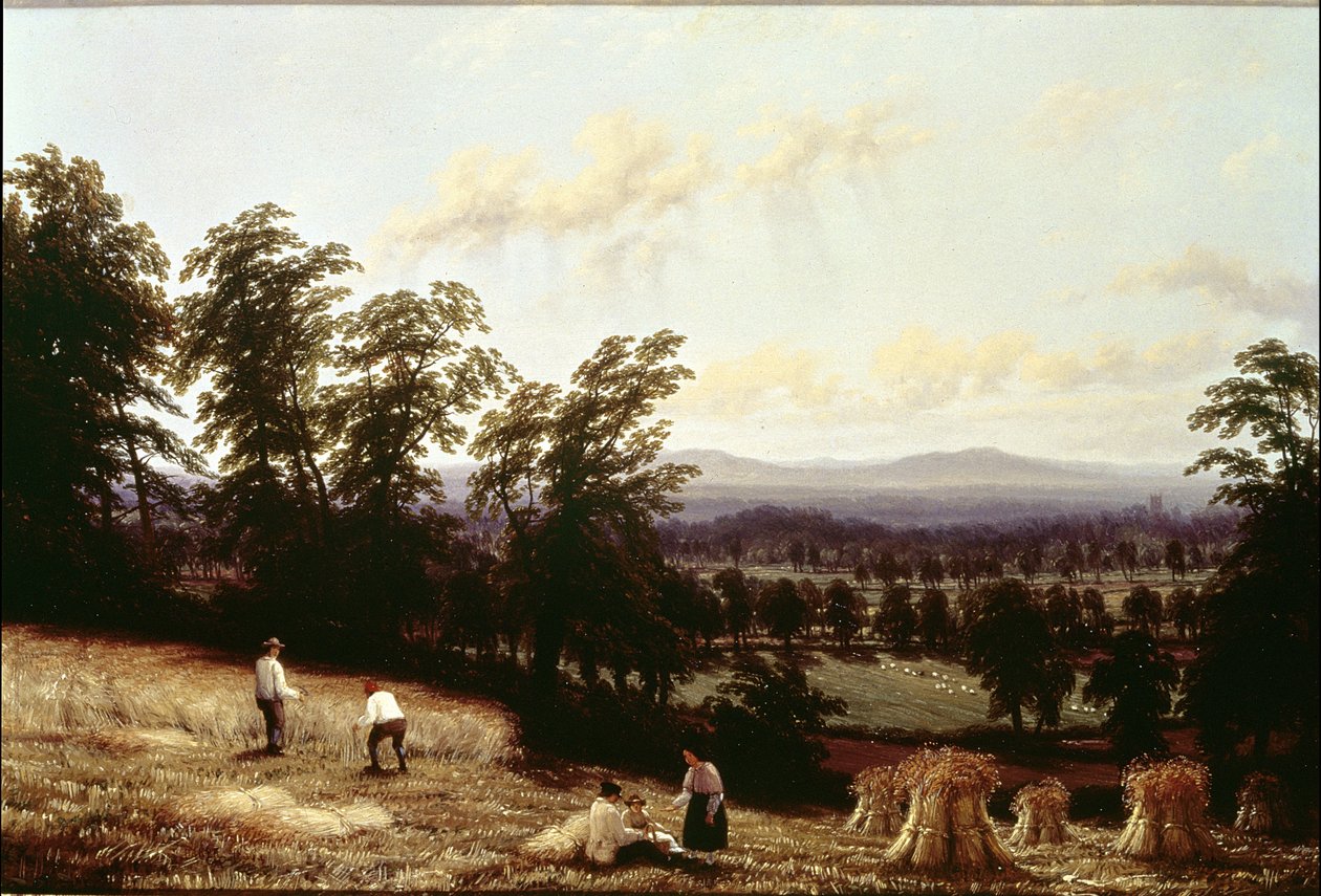 Harford, Warwickshire, 1872 yakınlarındaki bir Nehri yakınında saman yığınları by George II Turner