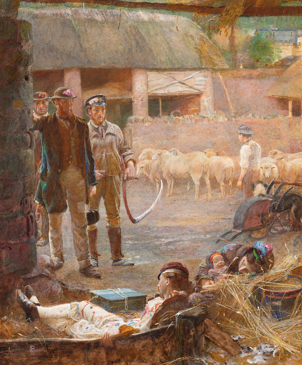 Gezgin Oyuncular (suluboya, gövde boyası ile boyanmış) by George John Pinwell