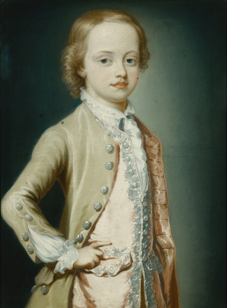 Hon portresi. William Napier, 1735, Sekiz yaşında, dörtte üç boy, Yeşil Önlüklü, 1735 by George Knapton