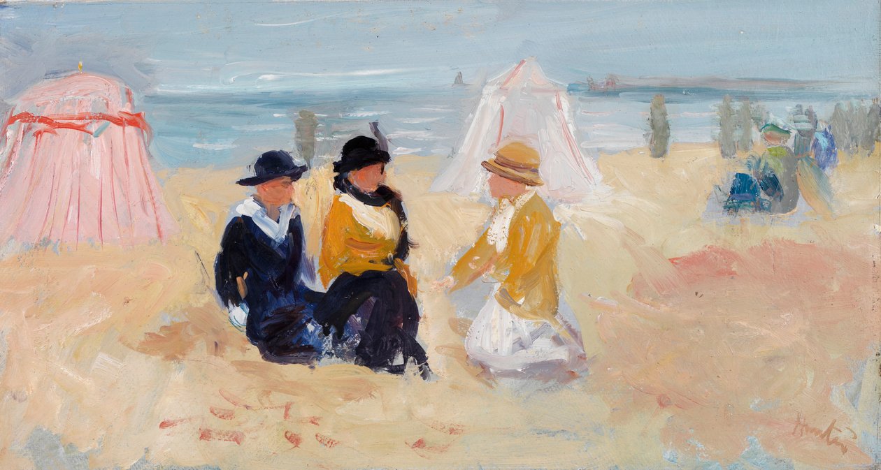 Kıyıda, 1910-14 dolayları (yonga tahtası üzerinde yağ) by George Leslie Hunter