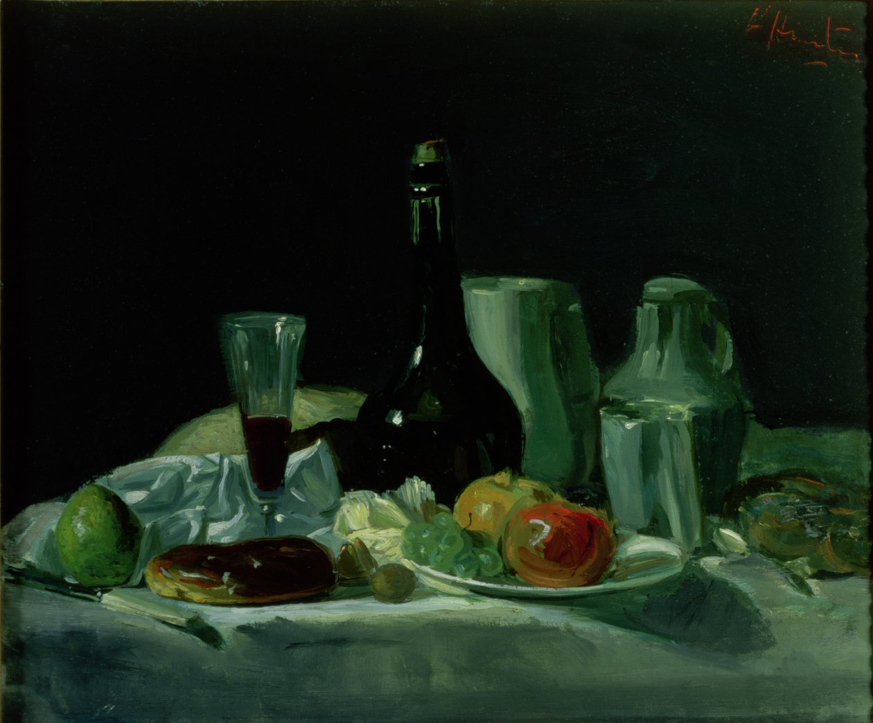 Natürmort - Şişe ve Meyve by George Leslie Hunter