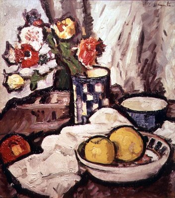 Gül ve Meyve Natürmort (tuval üzerine yağlı boya) by George Leslie Hunter