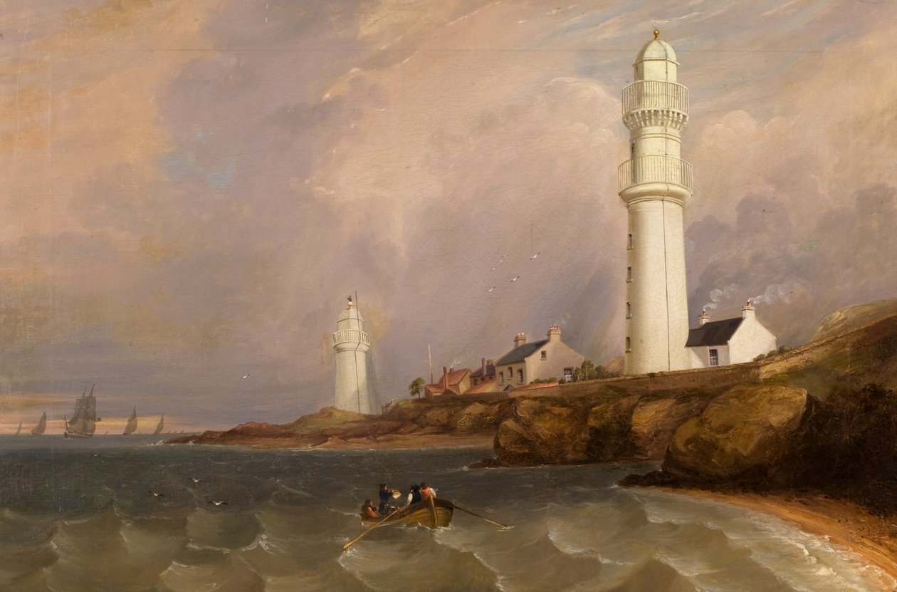 Deniz Fenerleri - West Lights, Tayport, c.1840 (tuval üzerine yağlı boya) by George McGillivray