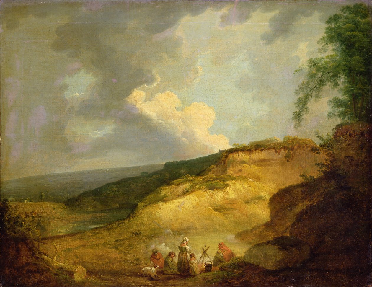Ön Planda Çingene Kampı Olan Geniş Bir Dağlık Manzara (tuval üzerine yağlı boya) by George Morland