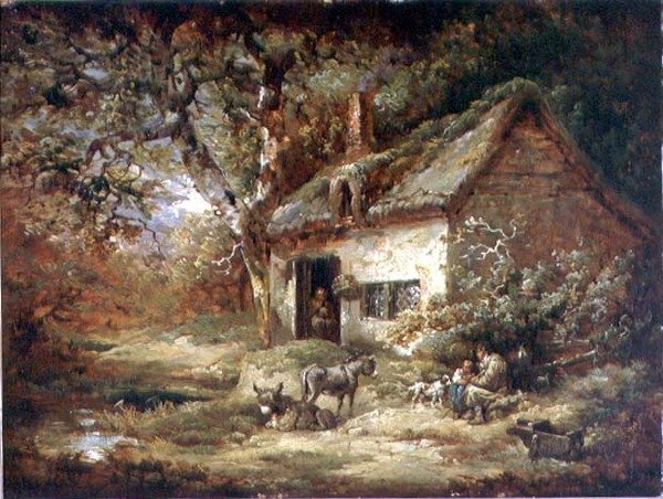 Eşekli Kulübe Kapısı (tuval üzerine yağlı boya) by George Morland