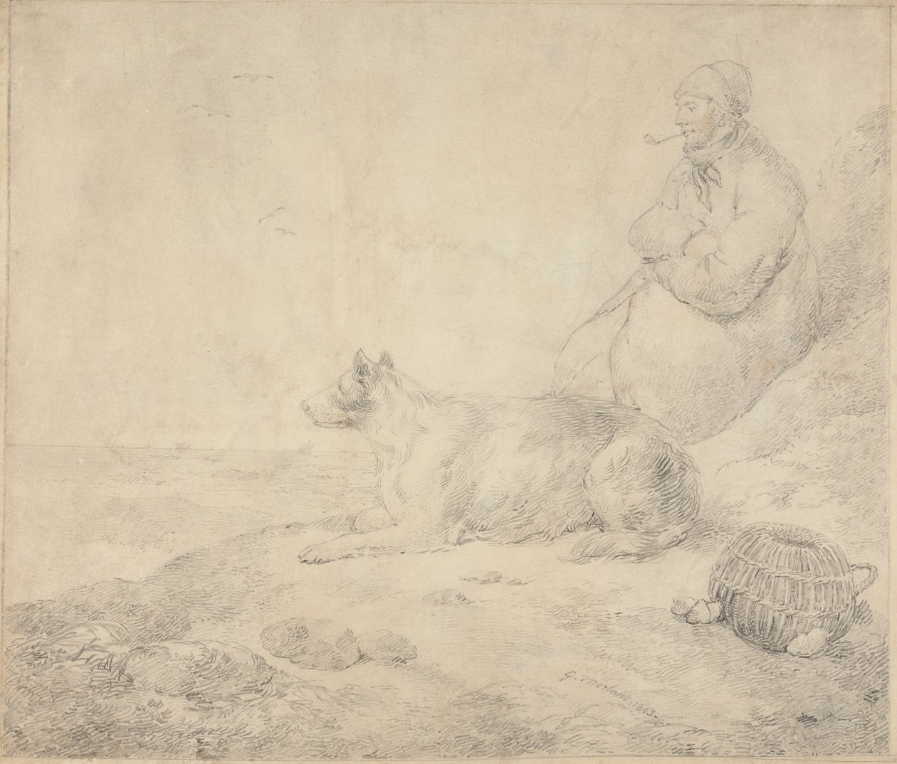 Balıkçı ve Sahil Kenarında Oturan Köpek by George Morland