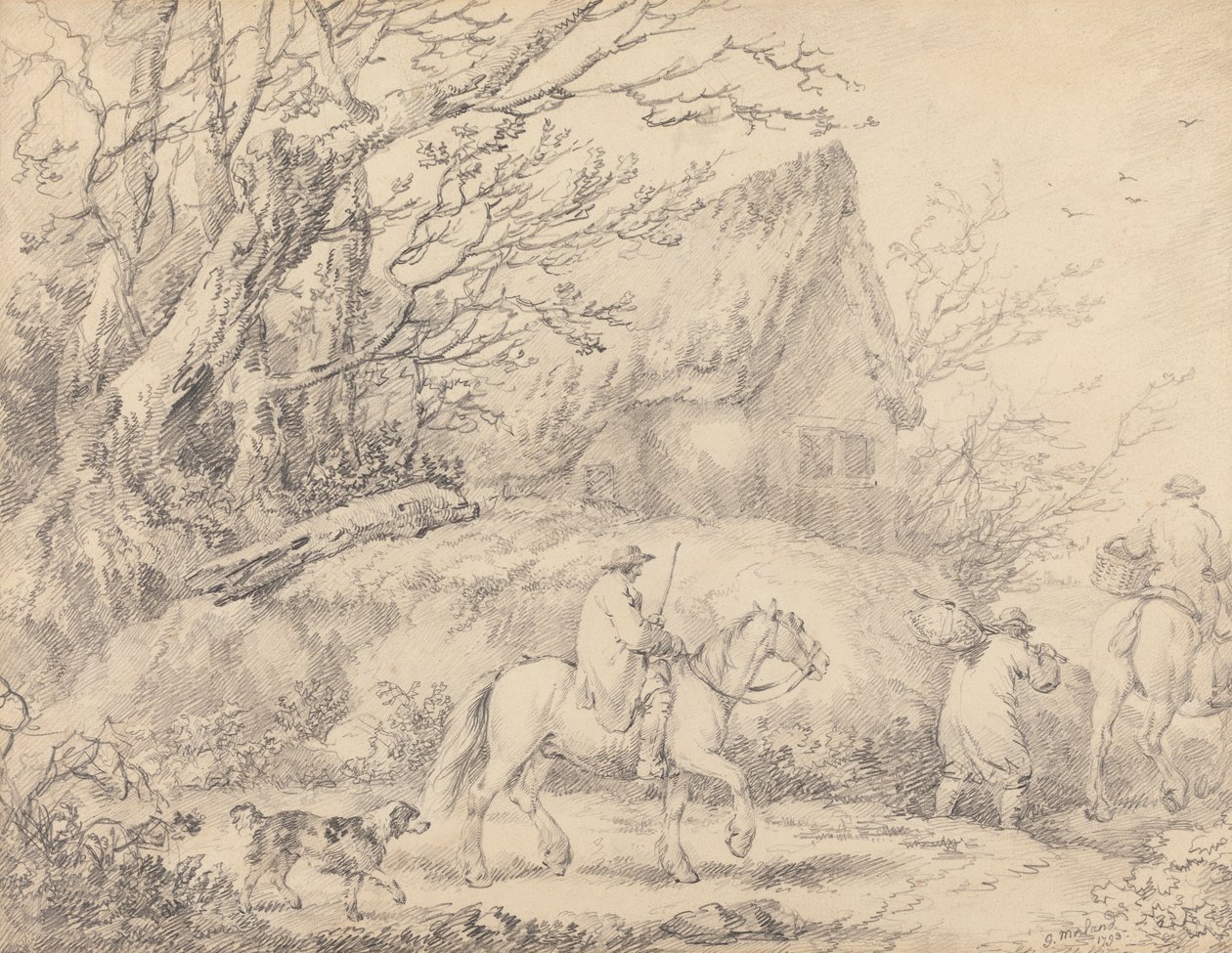 Kulübe ve At Sırtında Figürlerle Manzara by George Morland
