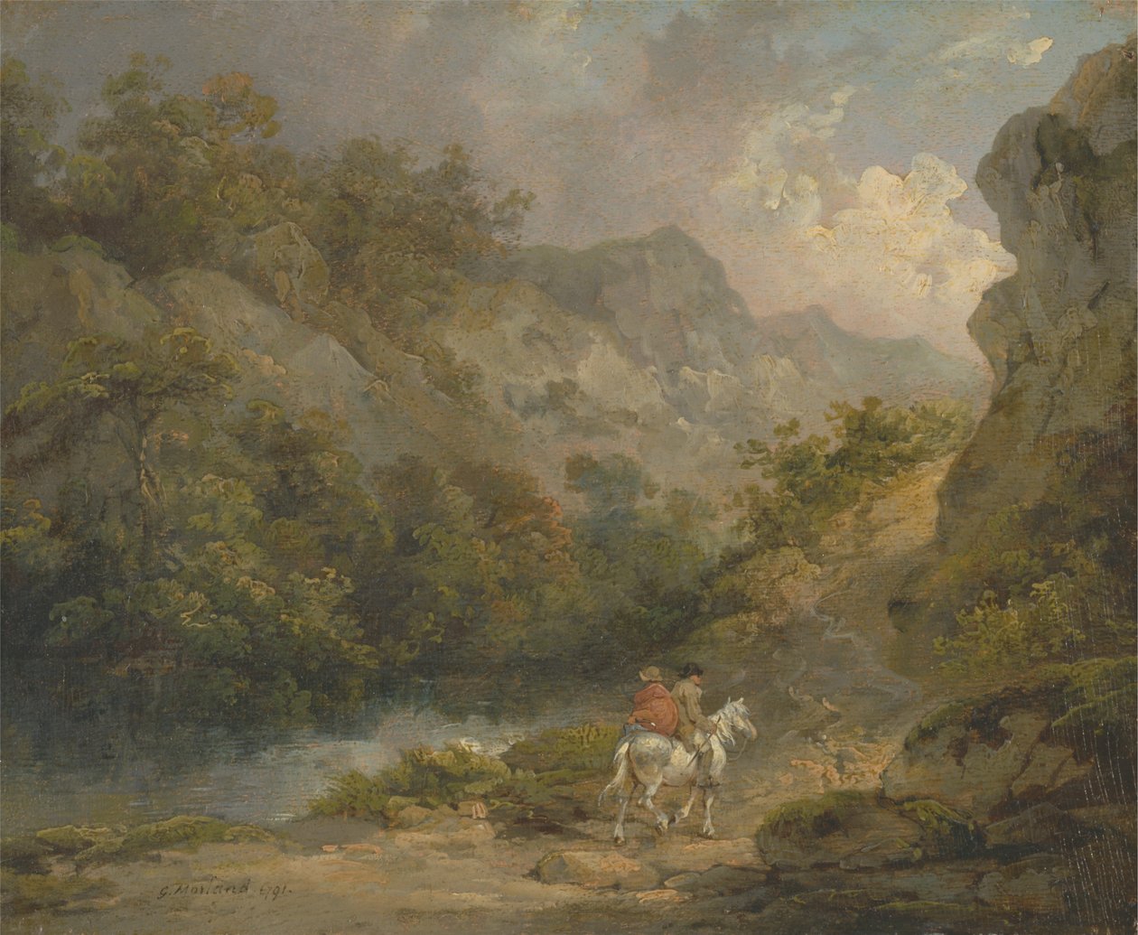 At Üzerinde İki Adamla Kayalık Manzara by George Morland