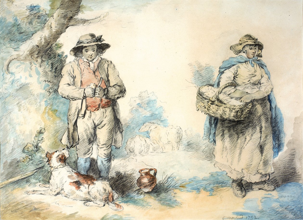 Higglers (kağıda pastel (siyah) ve suluboya (kağıda yapıştırılmış)) by George Morland