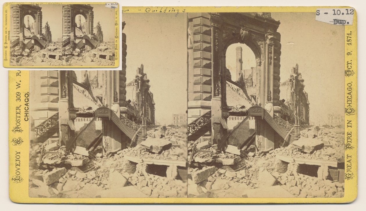 1871, 1871 Chicago Yangınından sonra Monroe ve LaSalle Sokaklarının kuzeybatı köşesindeki Bryan Block