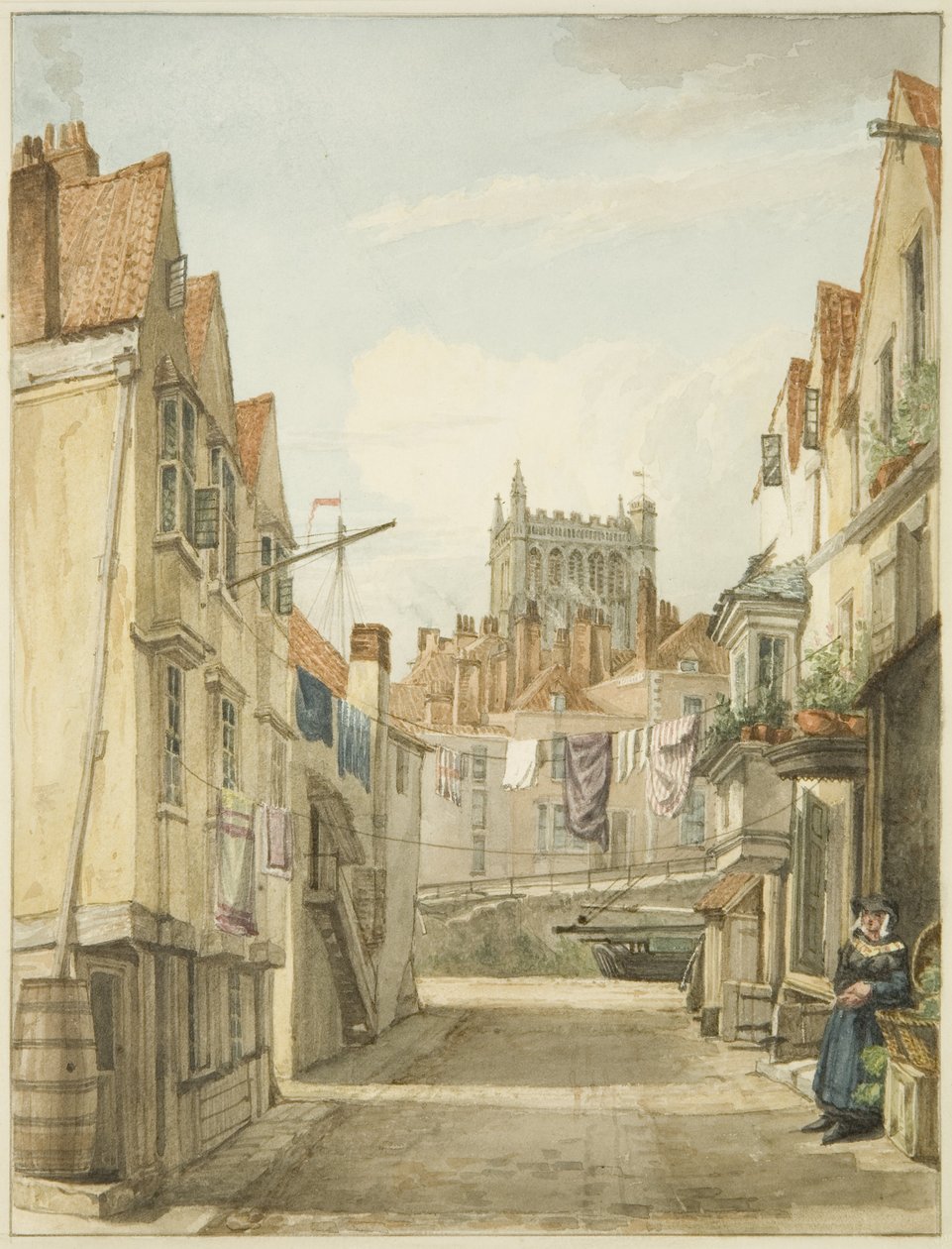 Alderskey Lane (kağıt üzerine kurşun kalem ve sulu boya) by George Orleans Delamotte