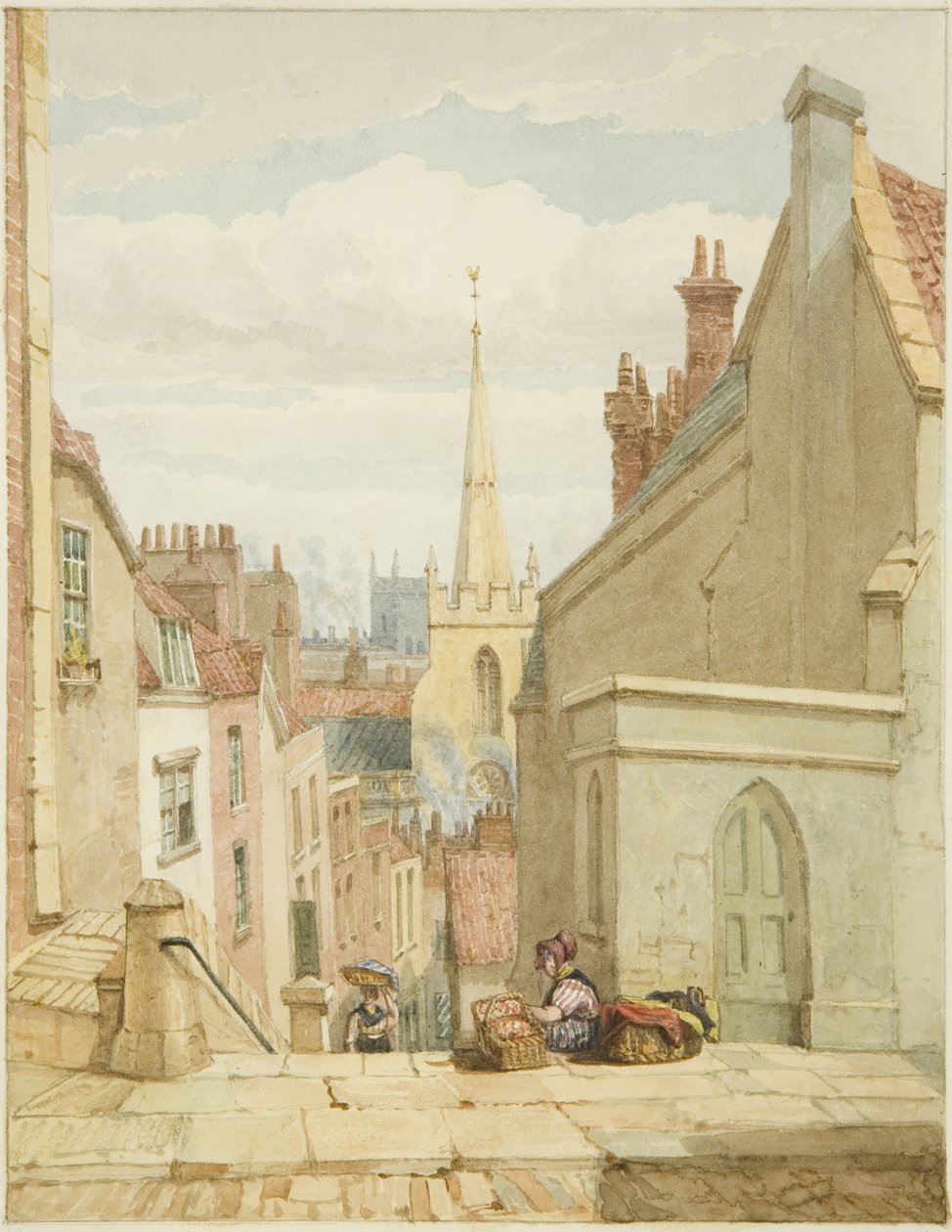 Queen Street [sonraki Noel Adımları] (kağıt üzerine kurşun kalem ve sulu boya) by George Orleans Delamotte