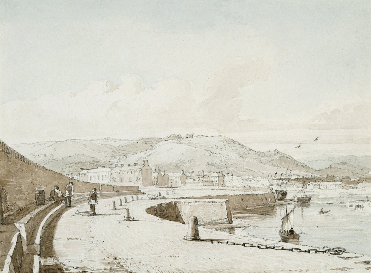 Swansea Limanı (kağıt üzerine sulu boya ve karakalem) by George Orleans Delamotte