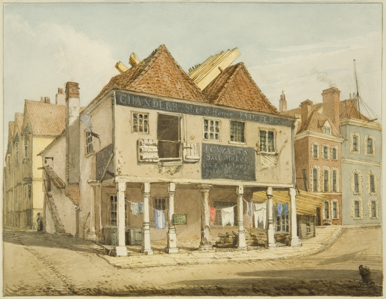 Rıhtımdaki Eski Mısır Pazarı (kağıt üzerine kurşun kalem ve sulu boya) by George Orleans Delamotte
