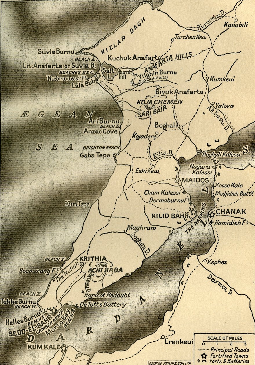 Gelibolu Yarımadası Haritası, 1919. by George Philip and Son Ltd