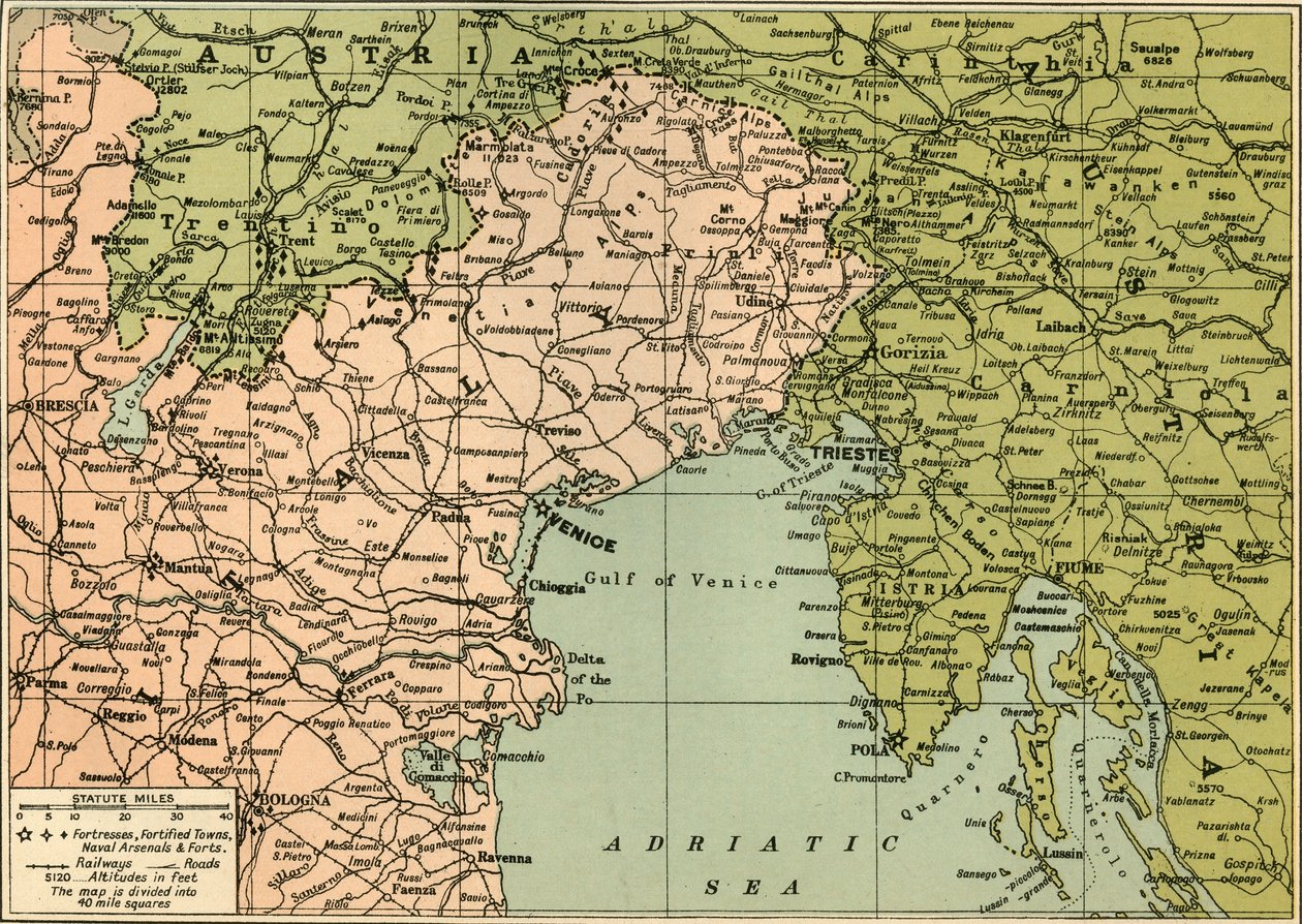 İtalyan Savaş Cephesi Haritası, 1919. by George Philip and Son Ltd