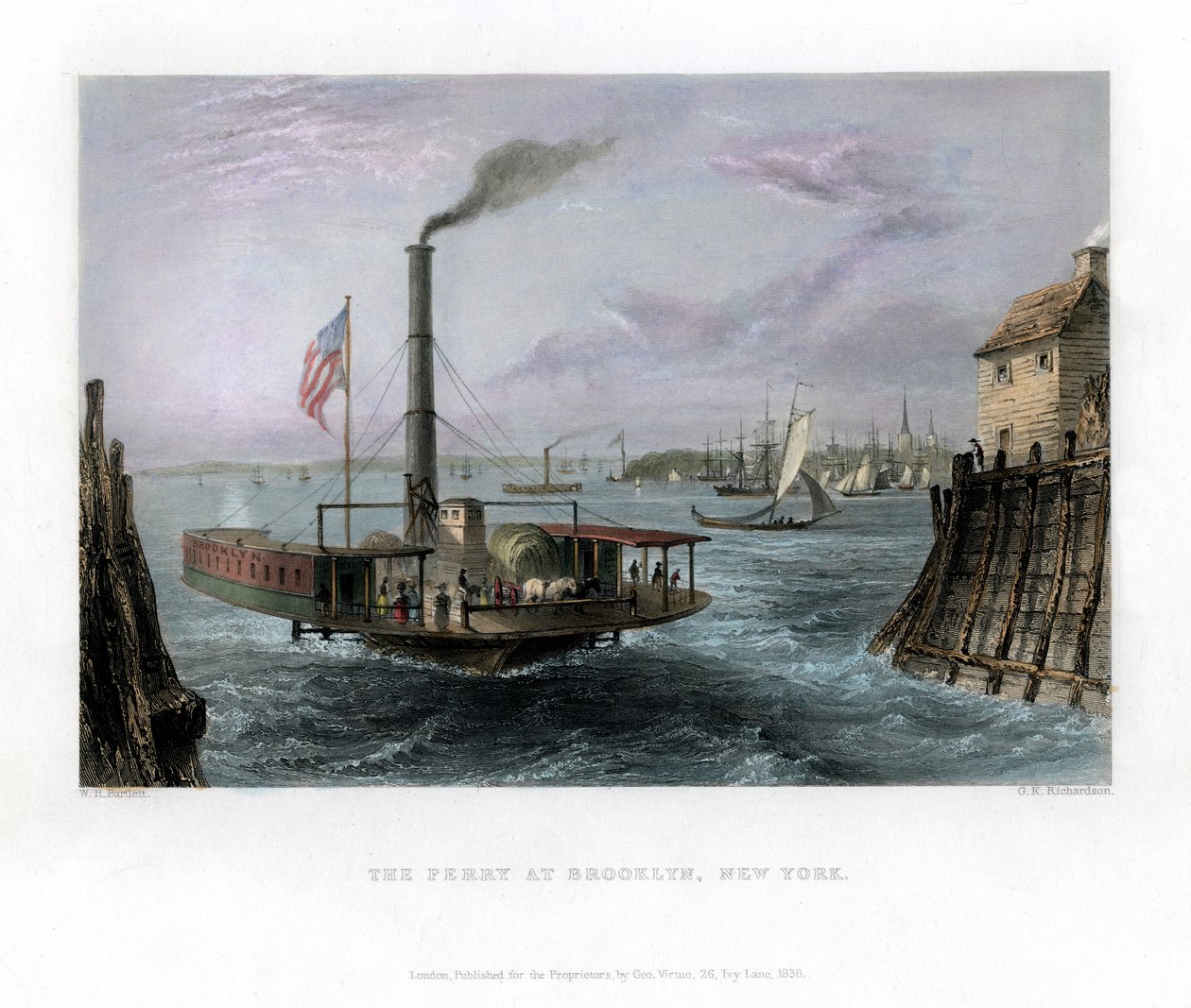 Brooklyn'deki Feribot, New York, ABD, 1838. by George Richardson