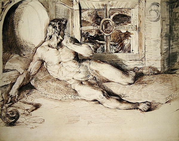 Bir Baykuş tarafından irkilen Yaslanmış Bir Gençlik by George Richmond