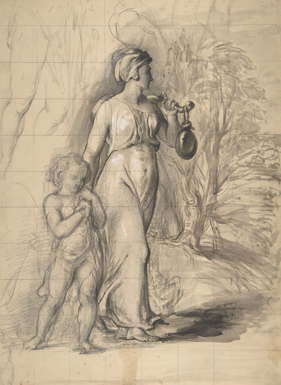Hagar ve Ishmael in the Wilderness recto, Sanatçının Karısının İki Portre Çalışması..., 1829-33. by George Richmond